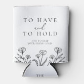 Eenvoudig zwart-wit bloemenmonogram bruiloft blikjeskoeler (Voorkant)