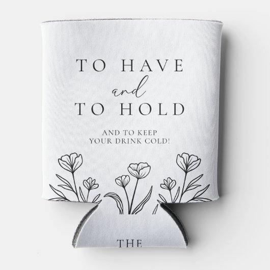 Eenvoudig zwart-wit bloemenmonogram bruiloft blikjeskoeler (Voorkant)