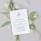 Eenvoudig zwart-wit bloemenmonogram bruiloft kaart