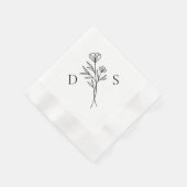 Eenvoudig zwart-wit bloemenmonogram bruiloft servet (Hoek)