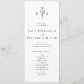 Eenvoudig zwart-wit bloemenmonogram Tall Wedding Programmakaart (Voorkant)