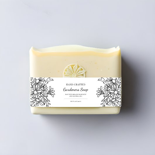 Eenvoudig zwart-wit bloemig handgemaakt zeeplabel uitnodigingen wikkel