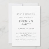 Eenvoudig zwart-wit bruiloft avondfeest kaart (Voorkant)