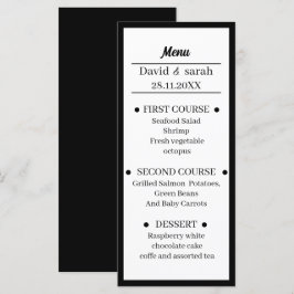 Eenvoudig zwart-wit bruiloft diner menu