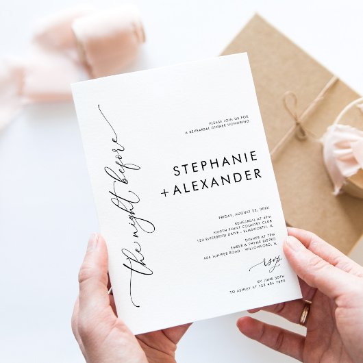 Eenvoudig zwart-wit bruiloft repetitie diner kaart