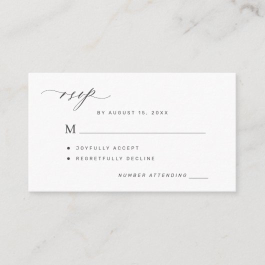 Eenvoudig zwart-wit bruiloft RSVP Informatiekaartje (Voorkant)