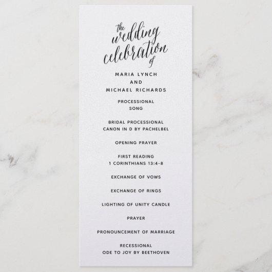 Eenvoudig zwart-wit bruiloftsprogramma kaart (Voorkant)