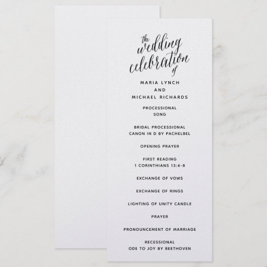 Eenvoudig zwart-wit bruiloftsprogramma kaart (Voorkant / Achterkant)