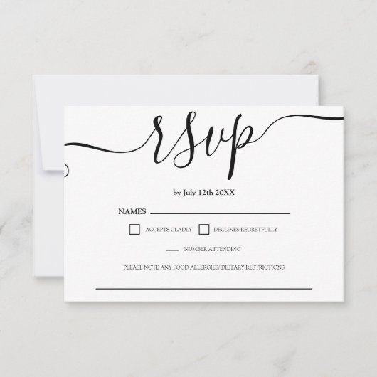 Eenvoudig zwart wit bruisend rsvp monogram (Voorkant)