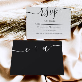 Eenvoudig zwart wit bruisend rsvp monogram kaartje