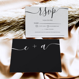 Eenvoudig zwart wit bruisend rsvp monogram kaartje