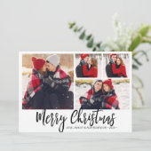 Eenvoudig zwart wit buffel Plaid 4 fotocollage Feestdagenkaart (Staand voorkant)