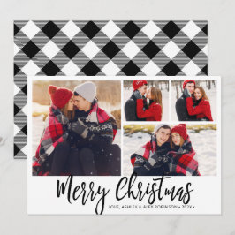 Eenvoudig zwart wit buffel Plaid 4 fotocollage Feestdagenkaart