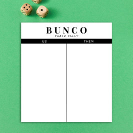 Eenvoudig zwart-wit Bunco tafel Tally Notitieblok