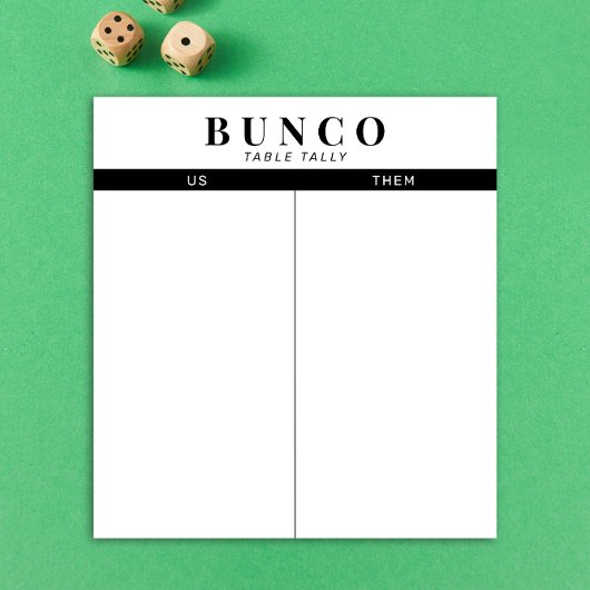 Eenvoudig zwart-wit Bunco tafel Tally Notitieblok