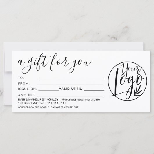 Eenvoudig zwart-wit cadeaubon logo (Voorkant)