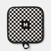 Eenvoudig zwart-wit Checkerboard Monogram Pannenlap (Voorkant)