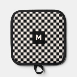 Eenvoudig zwart-wit Checkerboard Monogram Pannenlap