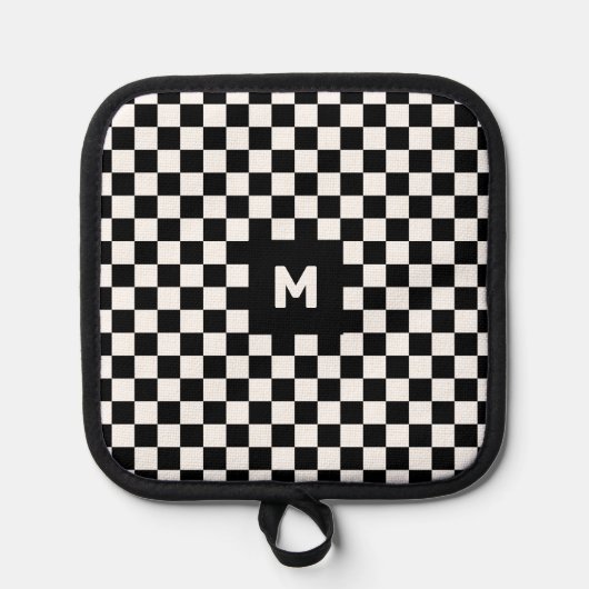 Eenvoudig zwart-wit Checkerboard Monogram Pannenlap (Voorkant)