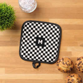 Eenvoudig zwart-wit Checkerboard Monogram Pannenlap