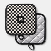 Eenvoudig zwart-wit Checkerboard Monogram Pannenlap (Voorkant / Achterkant)