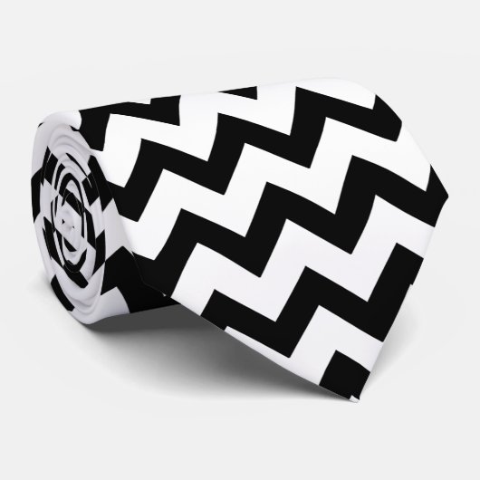 Eenvoudig zwart-wit Chevron-patroon Stropdas (Opgerold)