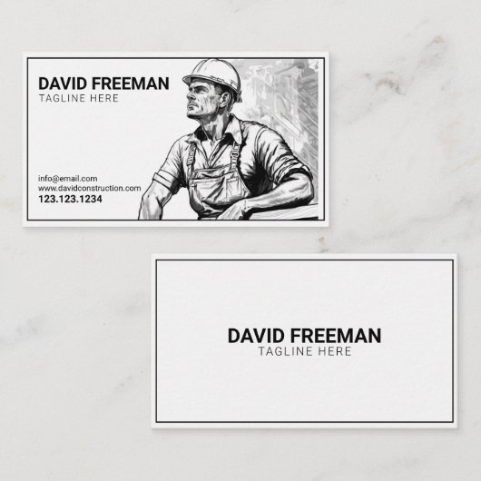 Eenvoudig zwart-wit-constructiewerker visitekaartje (Voorkant / Achterkant)