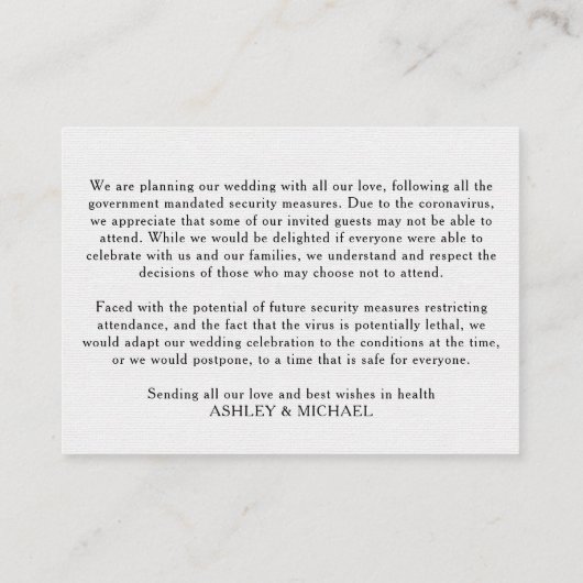 Eenvoudig zwart-wit Coronavirus - Gegevens Informatiekaartje (Achterkant)