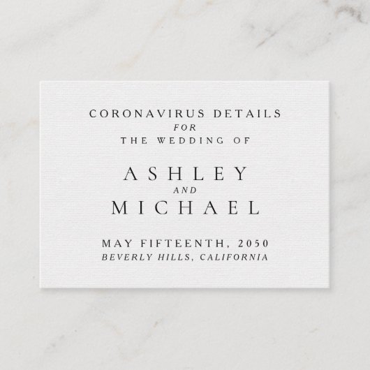 Eenvoudig zwart-wit Coronavirus - Gegevens Informatiekaartje (Voorkant)