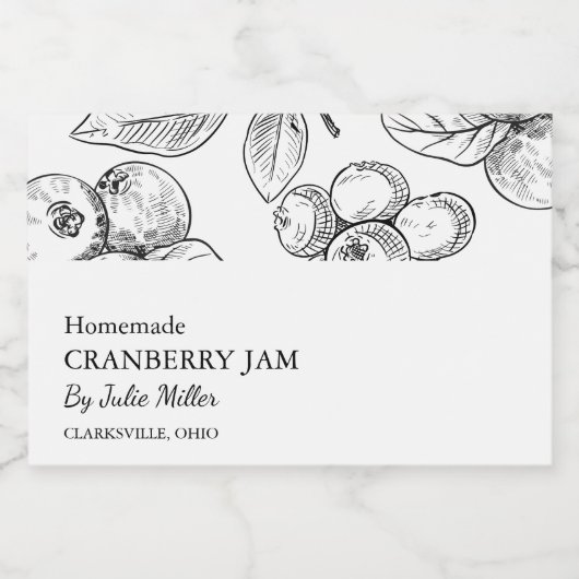 Eenvoudig zwart & wit cranberry jam label voedselcontainer etiket (Enkel label)