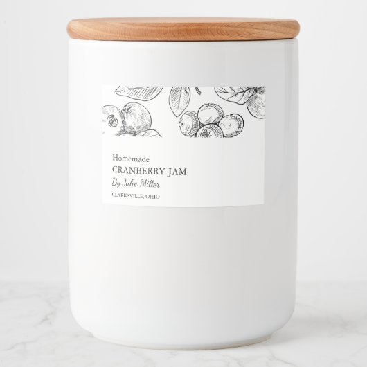 Eenvoudig zwart & wit cranberry jam label voedselcontainer etiket (Voorkant)