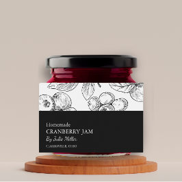 Eenvoudig zwart & wit cranberry jam label voedselcontainer etiket