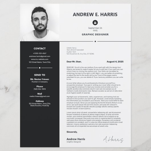 Eenvoudig zwart-wit CV, CV + Letter (Achterkant)