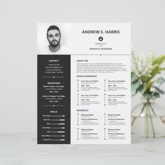 Eenvoudig zwart-wit CV, CV + Letter (Staand voorkant)