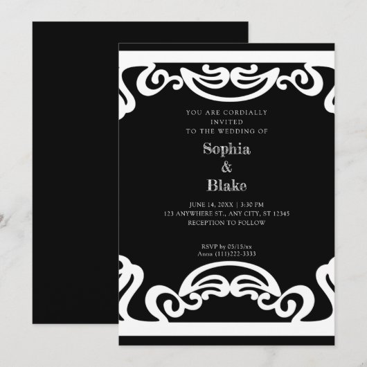 Eenvoudig zwart-wit deco-huwelijk kaart (Voorkant / Achterkant)