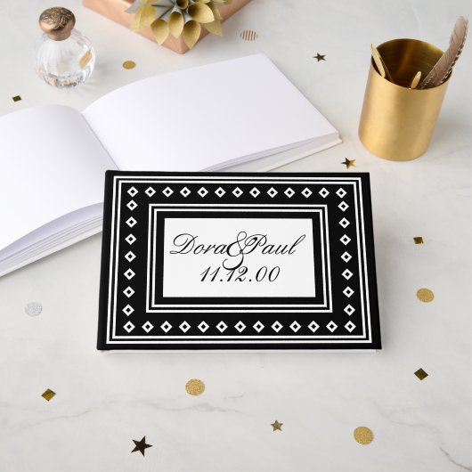Eenvoudig zwart-wit deco-weddenschap gastenboek (Voorkant open)