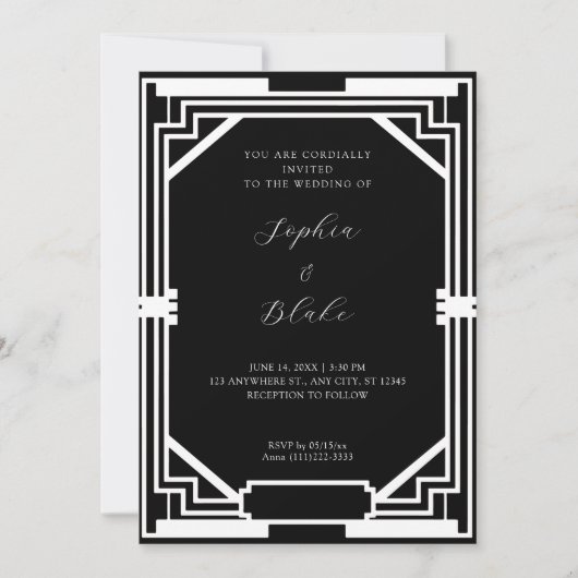 Eenvoudig zwart-wit decohuwelijk kaart (Voorkant)