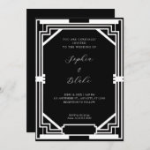 Eenvoudig zwart-wit decohuwelijk kaart (Voorkant / Achterkant)