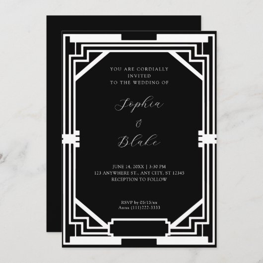 Eenvoudig zwart-wit  decohuwelijk kaart (Voorkant / Achterkant)