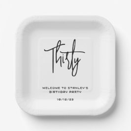 Eenvoudig Zwart-wit Dertig Verjaardagsfeest Papieren Bordje
