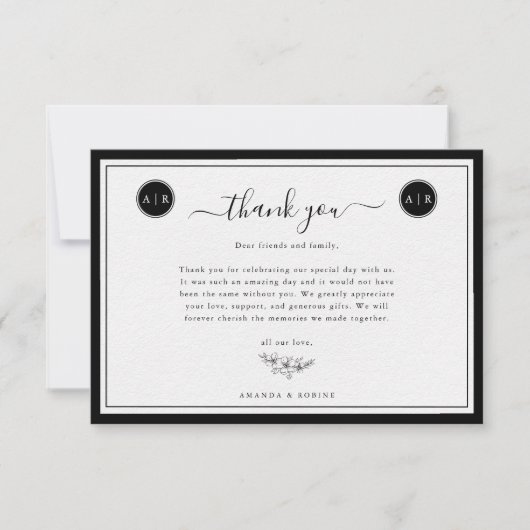 Eenvoudig zwart-wit Elegant Bedankkaart (Voorkant)