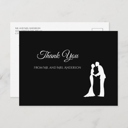 Eenvoudig zwart-wit elegant bruiloft Dank u Briefkaart (Voorkant / Achterkant)