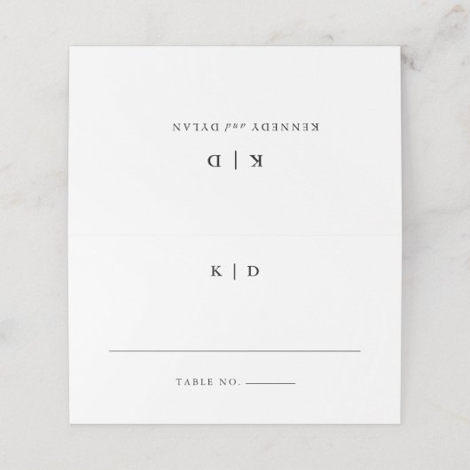 Eenvoudig zwart-wit Elegant Bruiloft Monogram Plaatskaartje (Buitenkant ongevouwen)