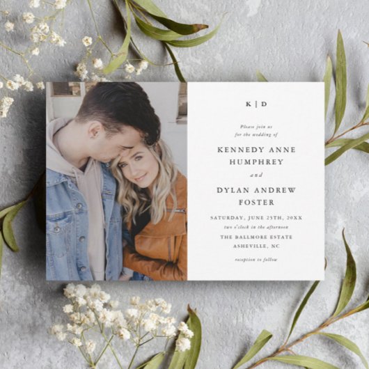 Eenvoudig zwart-wit elegant fotohuwelijk kaart