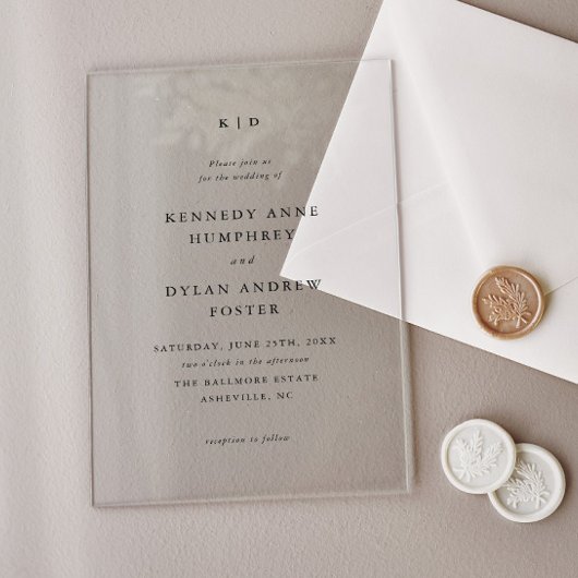 Eenvoudig zwart-wit elegant huwelijk acryl uitnodigingen