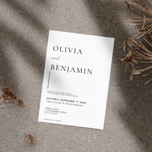 Eenvoudig zwart-wit elegant huwelijk kaart