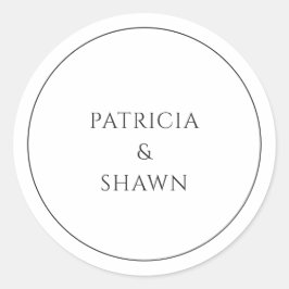 Eenvoudig zwart-wit elegant huwelijk ronde sticker