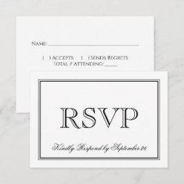 Eenvoudig zwart-wit elegant huwelijk RSVP kaartje