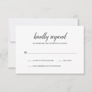 Eenvoudig zwart-wit, elegant huwelijk RSVP kaartje