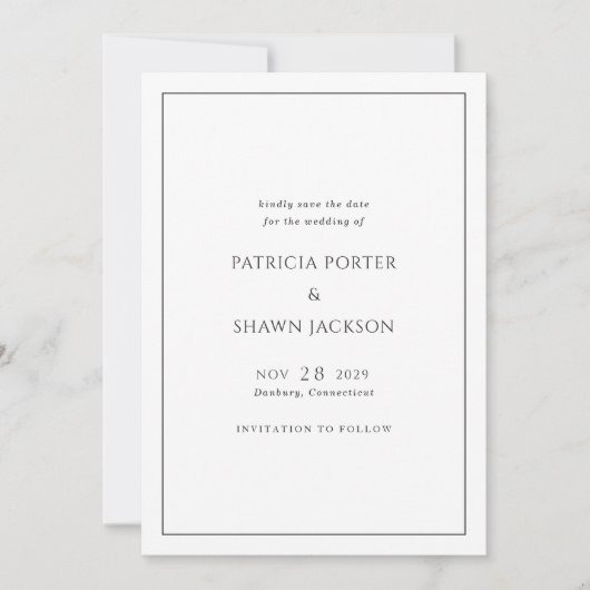 Eenvoudig zwart-wit elegant huwelijk save the date (Voorkant)